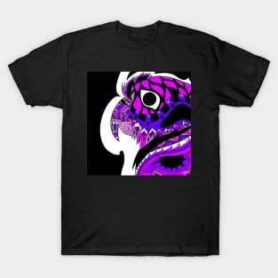 purple parrot ecopop guacamaya bird in mexican pattern art T-Shirt